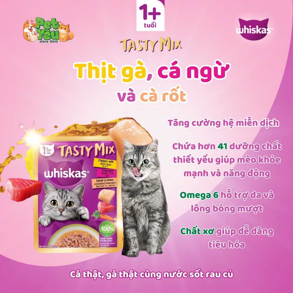 Thức Ăn Cho Mèo Lớn Dạng Sốt WHISKAS Tasty Mix 70g