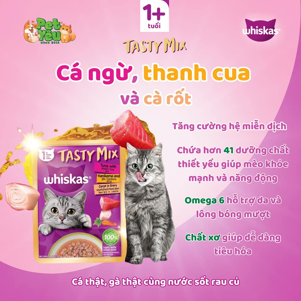 Thức Ăn Cho Mèo Lớn Dạng Sốt WHISKAS Tasty Mix 70g