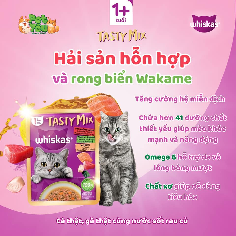 Thức Ăn Cho Mèo Lớn Dạng Sốt WHISKAS Tasty Mix 70g