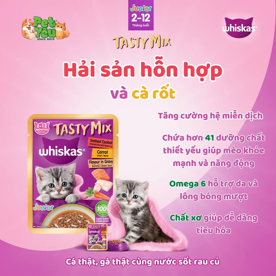 Thức Ăn Cho Mèo Lớn Dạng Sốt WHISKAS Tasty Mix 70g