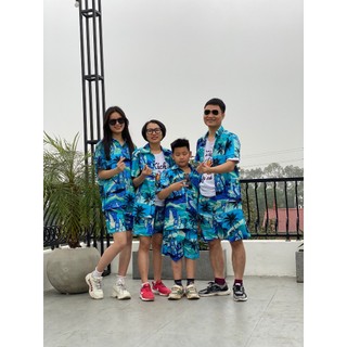 Bộ sơ mi đi biển, bộ đồ đi biển hoạ tiết nam nữ, quần áo hawai Kate thái