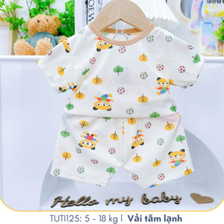 Bộ Cộc Tay Bé Tra Vải Tăm Lạnh Họa Tiết, Bộ Quần Áo Cho Bé Mặc Hè Cực đáng yêu. TUTI125