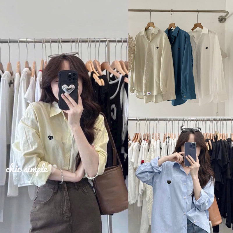 [NEW]ÁO SƠMI THÔ DÀI TAY THÊU TIM Thorm.Brown style Ulzzang | BigBuy360 - bigbuy360.vn