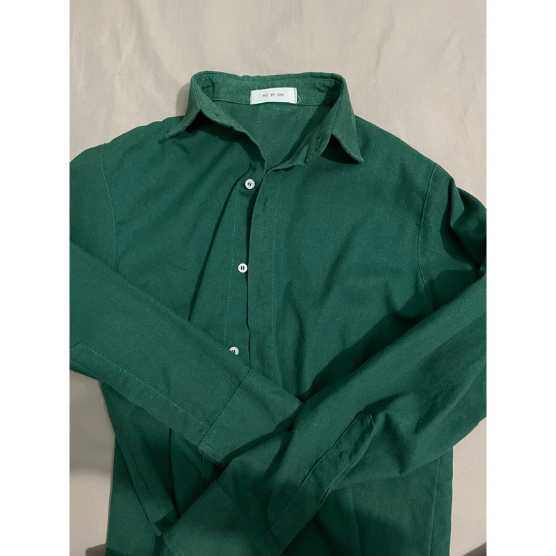 áo sơ mi vải linen premium xanh rêu size S