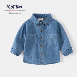 Áo sơ mi Denim dài tay WELLKIDS cho bé trai kiểu dáng hàn quốc mẫu mới 2024