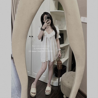 Váy thô cổ tim phối ren