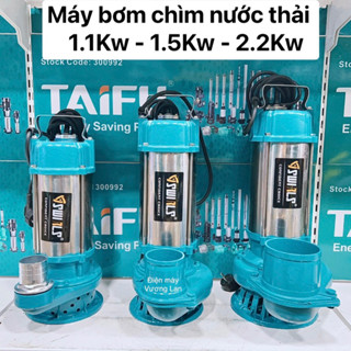 Máy bơm chìm nước thải 1.1Kw, 1.5Kw, 2.2Kw, Thân Inox 304, Nắp gang Swirls - Bảo hành 1 năm, Máy bơm nước chìm, bơm tõm