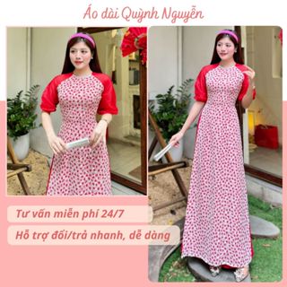  Áo dài cách tân. áo dài nữ tơ vân 4 tà cổ kết ngọc cách điệu tay bông trẻ trung thanh lịch Áo dài Quỳnh Nguyễn MÃ TK121 