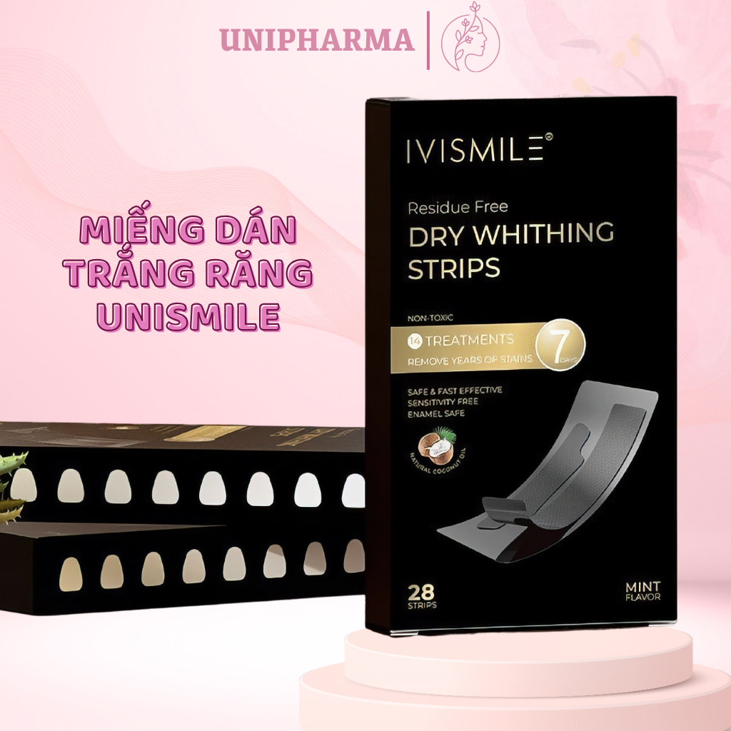 Miếng dán trắng răng Dry Whitening Unismile, Miếng dán trằng răng an toàn không gây ê buốt - Unipharma - 14 miếng