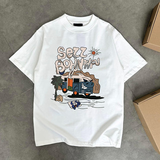 Áo thun tay lỡ, áo phông SEZZ oversize 100% cotton co giãn 2 chiều, cổ bo tròn, hình in chắc chắn có thể giặt máy