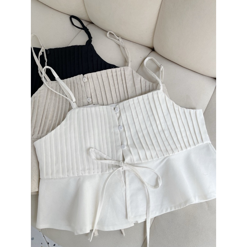 Áo linen 2 dây crop