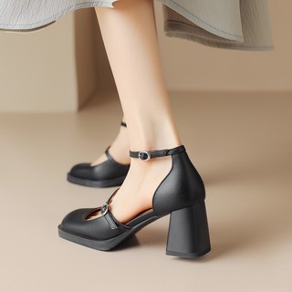 Sandal nữ 7f gót vuông chất da mờ êm chân zinzin3456 giày 2 quai bít gót form 1,5