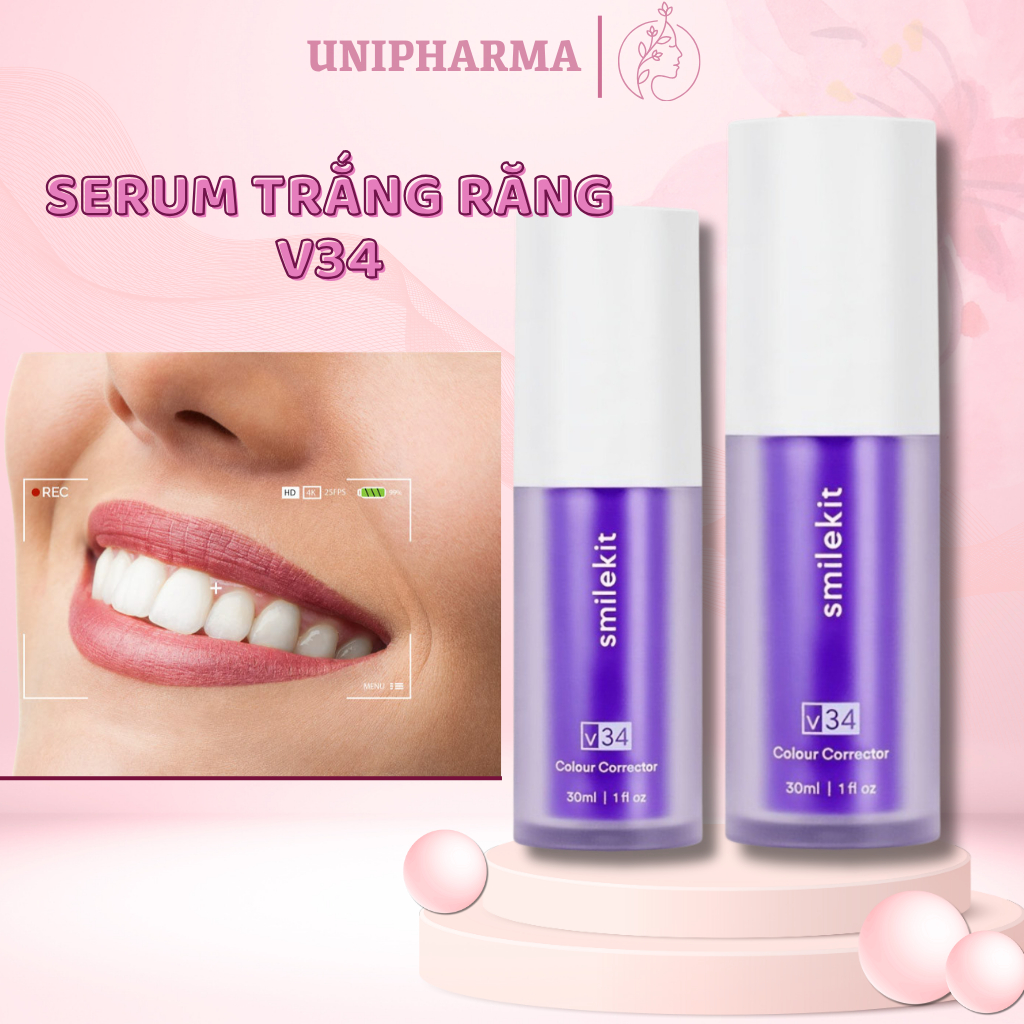Tinh chất trắng răng V34, Serum trắng răng V34 an toàn tại nhà,trắng răng hiệu quả - Unipharma - 90ml