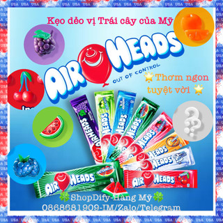 Kẹo dẻo trái cây air heads của mỹ airheads candy bars, vị nho, cam, cherry, dưa hấu, phúc bồn tử, thanh 15.6g