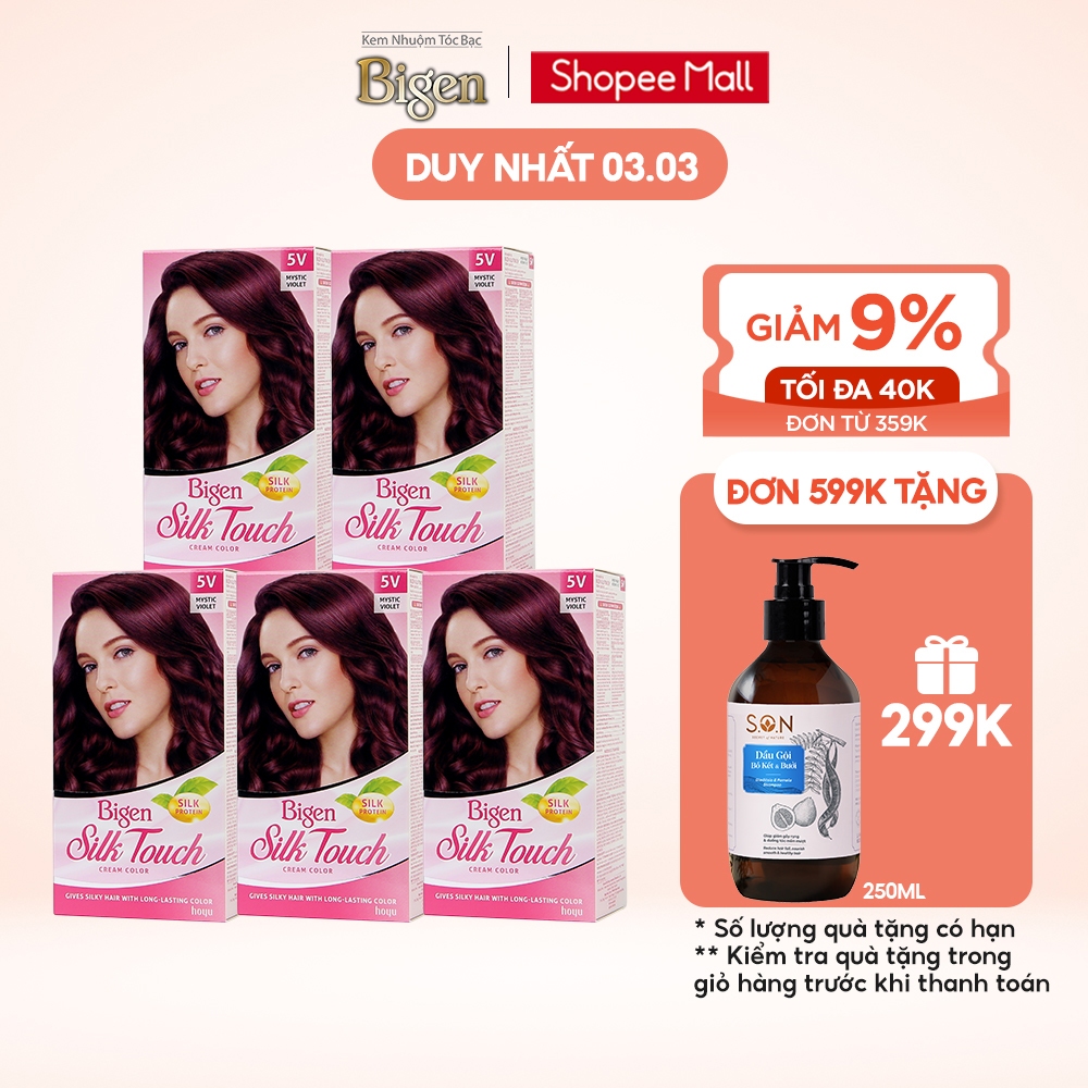 Combo 5 hộp Thuốc nhuộm dưỡng tóc phủ bạc Bigen Silk Touch 135ml/ hộp màu sắc trẻ trung, dưỡng tóc mềm mượt sau nhuộm