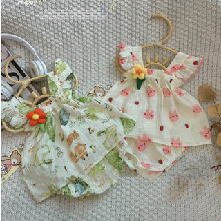 Set bộ body chip chất xô muslin cho bé gái mặc hè