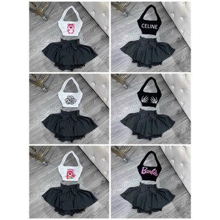 Set áo yếm tròng cổ quần nơ xoe99 đen