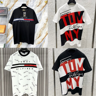 Áo phông nam nữ Tommy Hilfiger in vạch sọc đen trắng đỏ chữ kí quanh áo. Áo Thun Unisex Form Unisex Siêu Hot 20