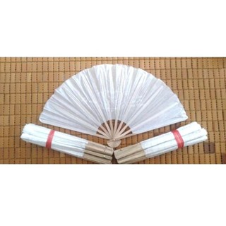Quạt nan giấy cầm tay mẫu 26 cm màu trắng (lốc 10 cây)