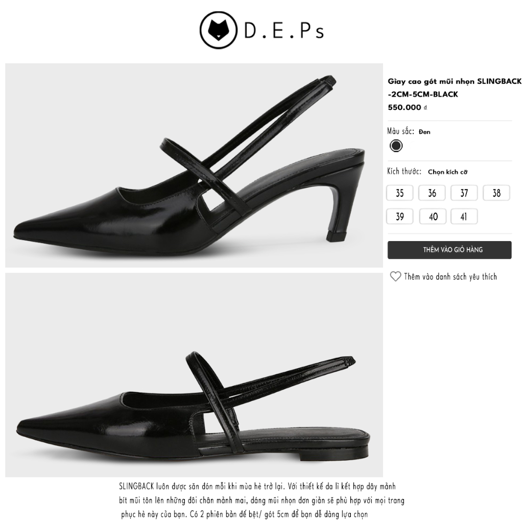 Gìay cao gót nữ Slingback mũi nhọn bệt và 5CM mã SB01 da cao cấp.