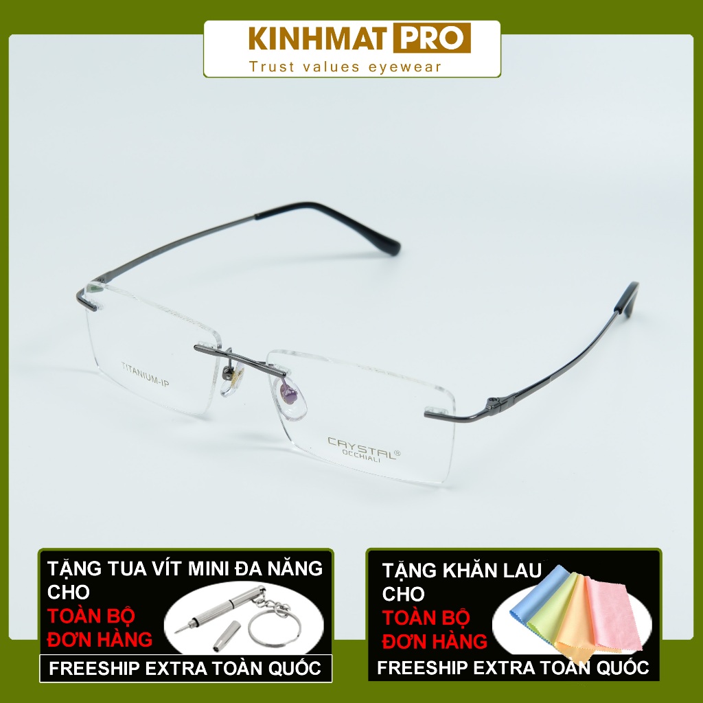 Gọng kính không viền cao cấp titanium nhẹ dẻo Crystal 27008 Kính mắt Pro