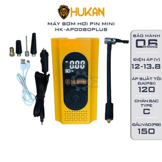 Máy bơm hơi pin mini Hukan AP0080PLUS bơm lốp xe đạp, xe máy, ô tô, bóng đá...KIÊM SẠC DỰ PHÒNG