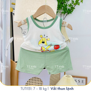 Bộ đồ mặc ở nhà ba lỗ cho bé thiết kế quần sọc với tone mùa hè tươi tắn, TUTI131
