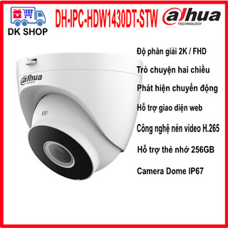 Camera ip wifi dahua dh-ipc-hdw1430dt-stw 4mp 2k | dh-ipc-hdw1230dt-stw 2mp fhd - dome ip 67 - đàm thoại 2 chiều.