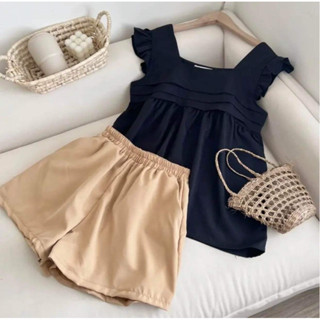 Set áo babydoll cánh tiên kèm quần short kiểu dáng tiểu thư