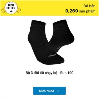 Tất vớ chạy bộ run 100 cho người lớn đen gói 3 đôi DECATHLON kiprun mã 8296178