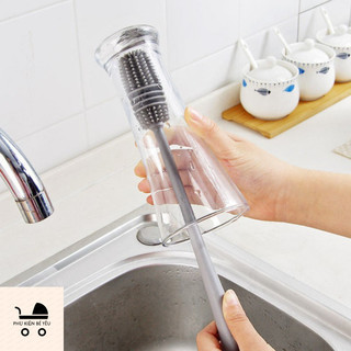 Cọ rửa cốc chén, bình sữa silicon cán dài, cọ silicone cán dài xoay 360 độ dùng để rửa ly chén dĩa tiện lợi