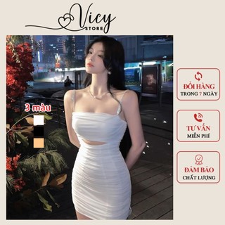 Đầm dự tiệc hai dây khoét eo sexy dáng ngắn, váy body phối lưới sang chảnh đi tiệc đi chơi VICY KHETEO01