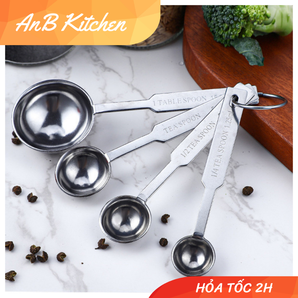 Bộ muỗng thìa, cup đong định lượng làm bánh inox cao cấp 4 kích cỡ thông dụng