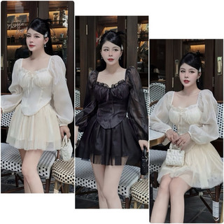 Sét váy von mềm áo cổ vuông vạt bầu + chân váy von xoè xinh xinh