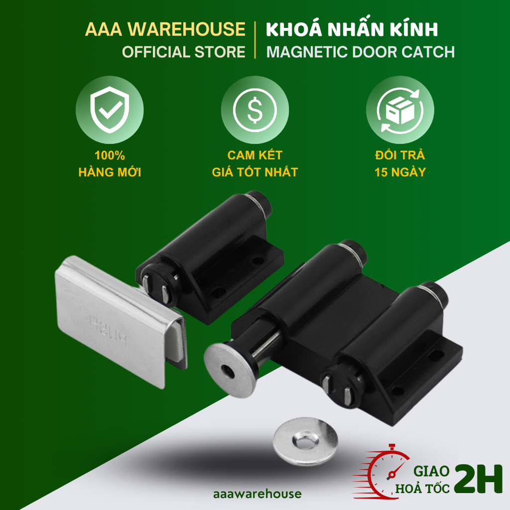 Bản Lề Nam Châm Nhấn Mở Cửa Kính 1 CÁNH/ 2 CÁNH (Màu đen) - Lề nhấn tủ kính ĐƠN/ ĐÔI