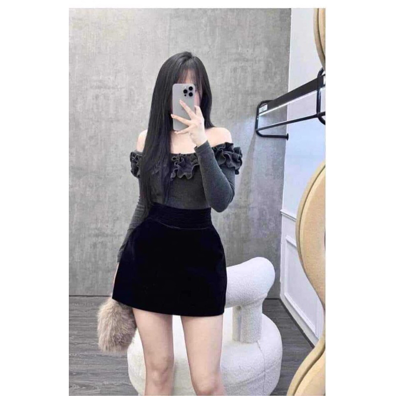 áo Thun len Zara mẫu mới nhún bèo ngực trễ vai cực xinh