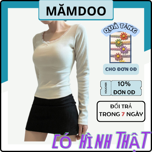 , Áo Thun Len Tâm Kiểu Nữ Tay Dài Co Giãn Ôm Body MĂMDOO