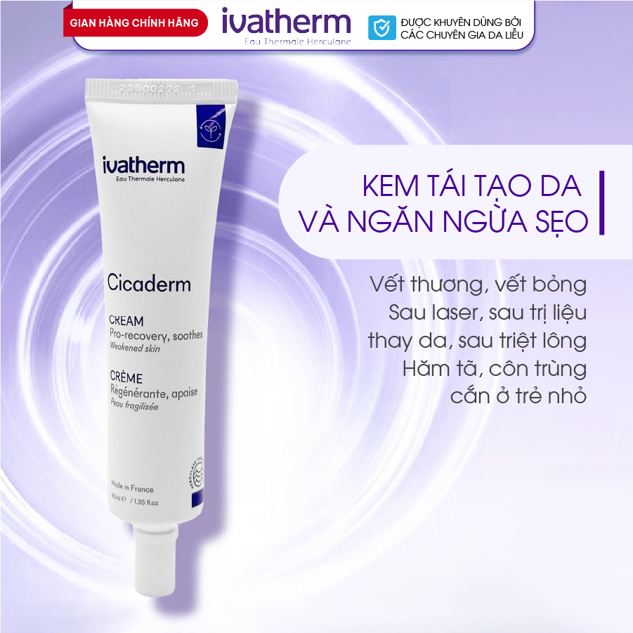 [Mã INBAU404 giảm 40K đơn 249K] Kem tái tạo da ngăn ngừa sẹo ivatherm cicaderm cream - IVATHERM