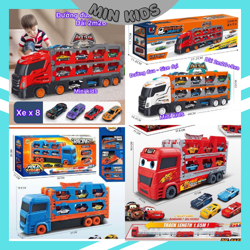 Đồ Chơi Ô Tô xe tải 3 tầng cỡ lớn 2m26, 1m65 gồm nhiều xe con, có thể gấp gọn, các mẫu đường đua mới nhất cho bé