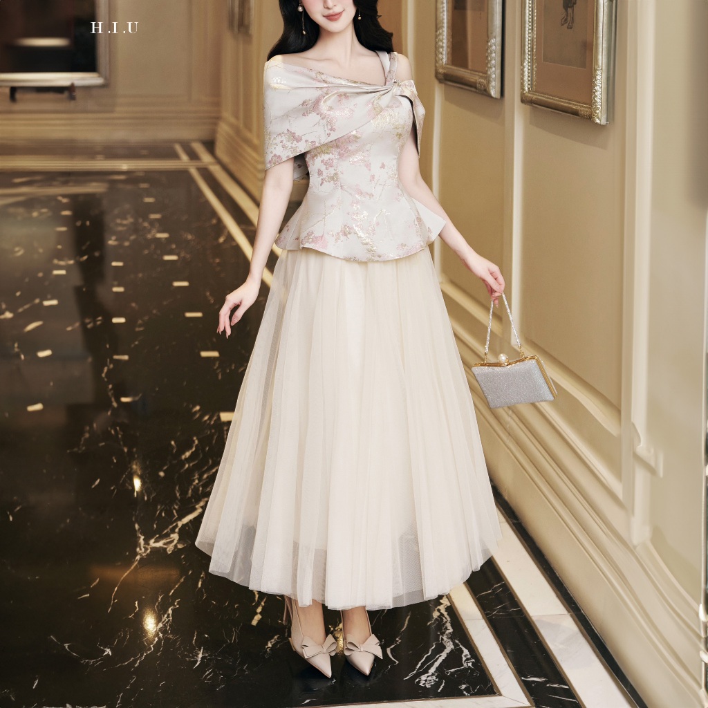 Chân váy nữ voan midi dáng dài Lana Skirt H.I.U Fashion , thiết kế ly bay bồng bềnh 3 lớp thanh lịch HIU design