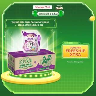  Nuvi Thùng Thức Uống Sữa Tươi Trái Cây Vị Nho 110ml (Túi 110ml x 24)