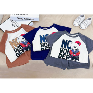 Quần áo bé trai, set bộ cộc tay chất cotton họa tiết gấu NO WONDER cho bé size 8-26kg