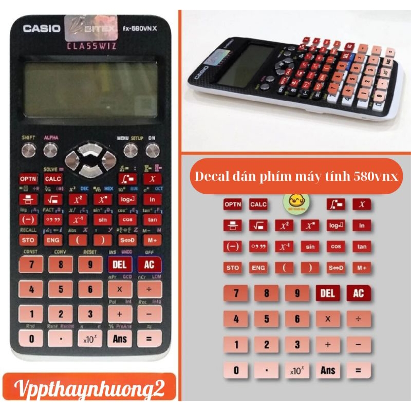 Decal dán phím máy tính casio 580vnx