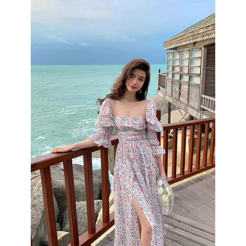 ĐẦM MAXI HOA CỔ U HỞ LƯNG