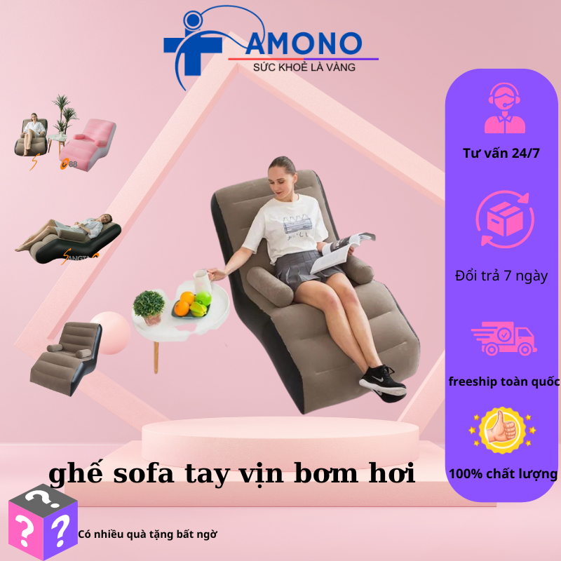 Ghế hơi Sofa kèm bơm điện, đệm hơi cao cấp hàng nhập khẩu chính hãng AMONO, chất liệu cao cấp PVC phủ nhung mềm mại