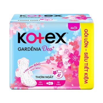 Băng vệ sinh Kotex Gardenia Deo+ hoa anh đào, siêu mỏng cánh, mặt bông