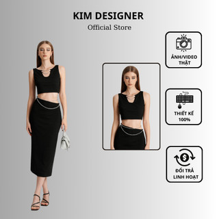 Áo croptop KIM DESIGNER A019 áo croptop kiểu, chất len tăm thiết kế phối dây xích cá tính, trẻ trung
