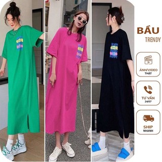 Đầm váy bầu công sở xuân hè v759 đầm bầu thiết kế dáng suông dài in hình dễ thương chất liệu mềm mại đầm bầu đẹp