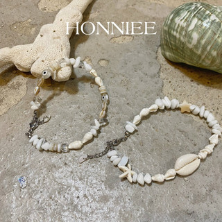  Lắc chân Honniee - Lắc chân nữ đá thô tự nhiên mix sao biển vỏ sò mùa hè Honniee 