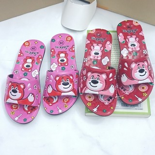 DÉP BÉ GÁI CHẤT LIỆU PU HÌNH GẤU DÂU MÀU HỒNG VÀ ĐỎ XINH XẮN,DỄ THƯƠNG
